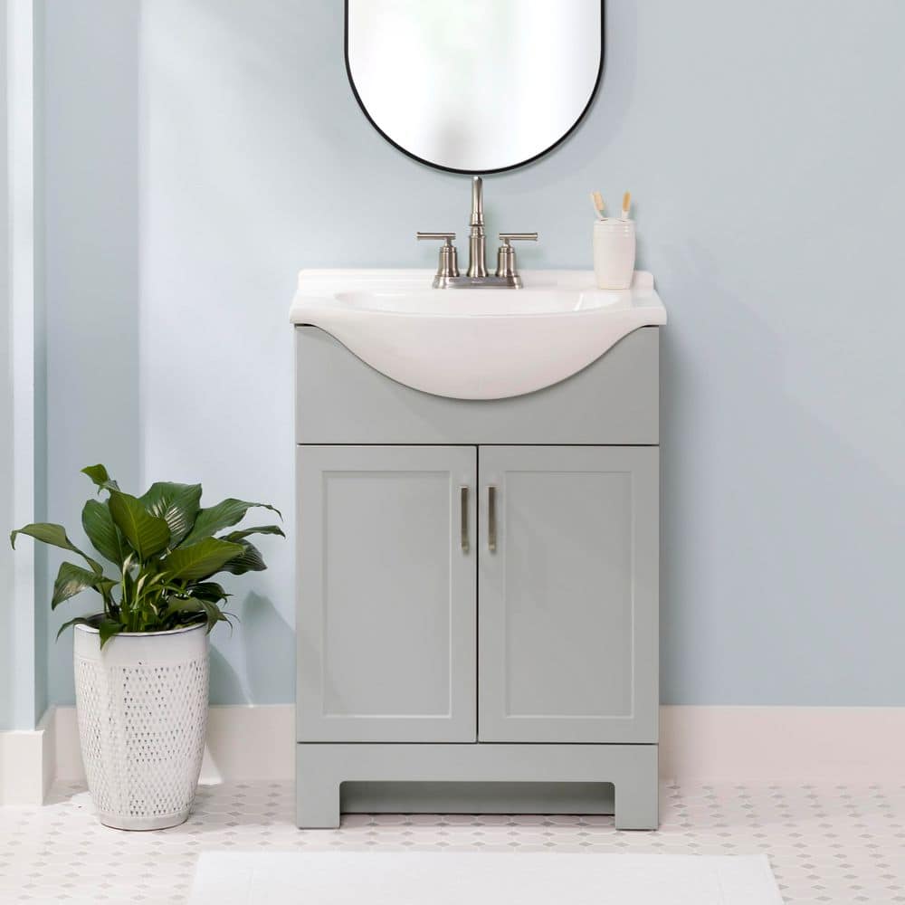 Glacier Bay Weldon 25 in. Single Sink Pearl Gray Freestanding Bath Vanity with White Cultured Marble Top (Assembled) (2)