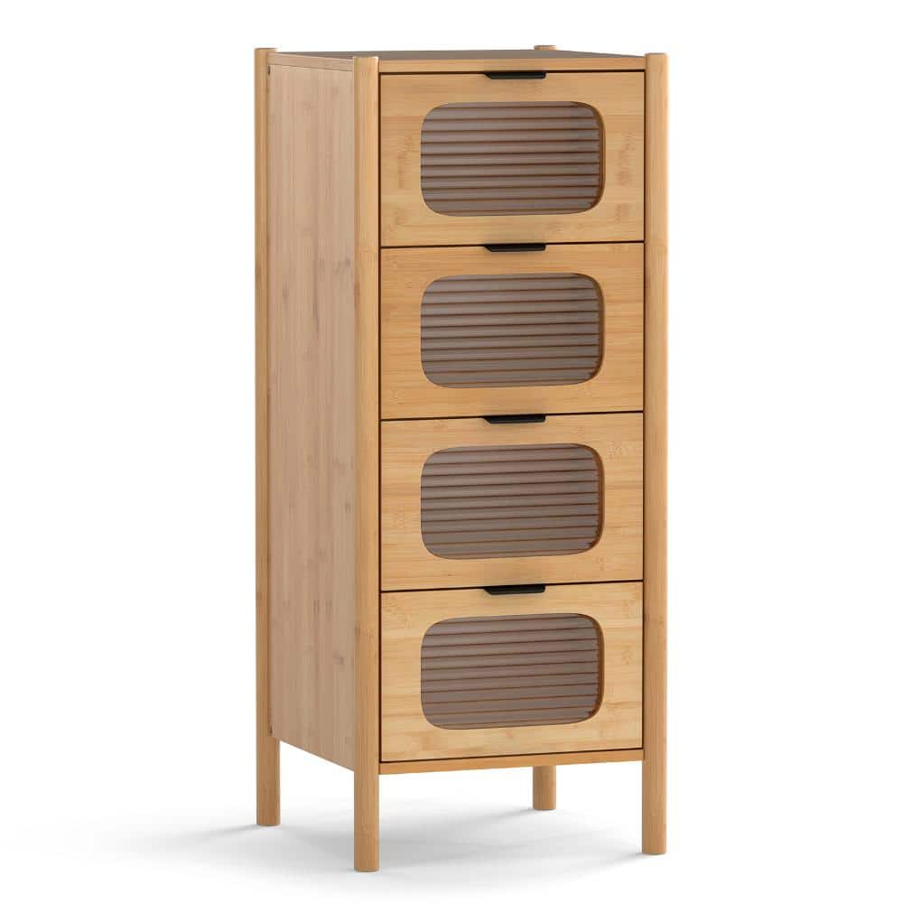 Volenca 4-Drawer Dresser Bamboo Storage Cabinet with Fluted Tempered Glass Drawers (1)