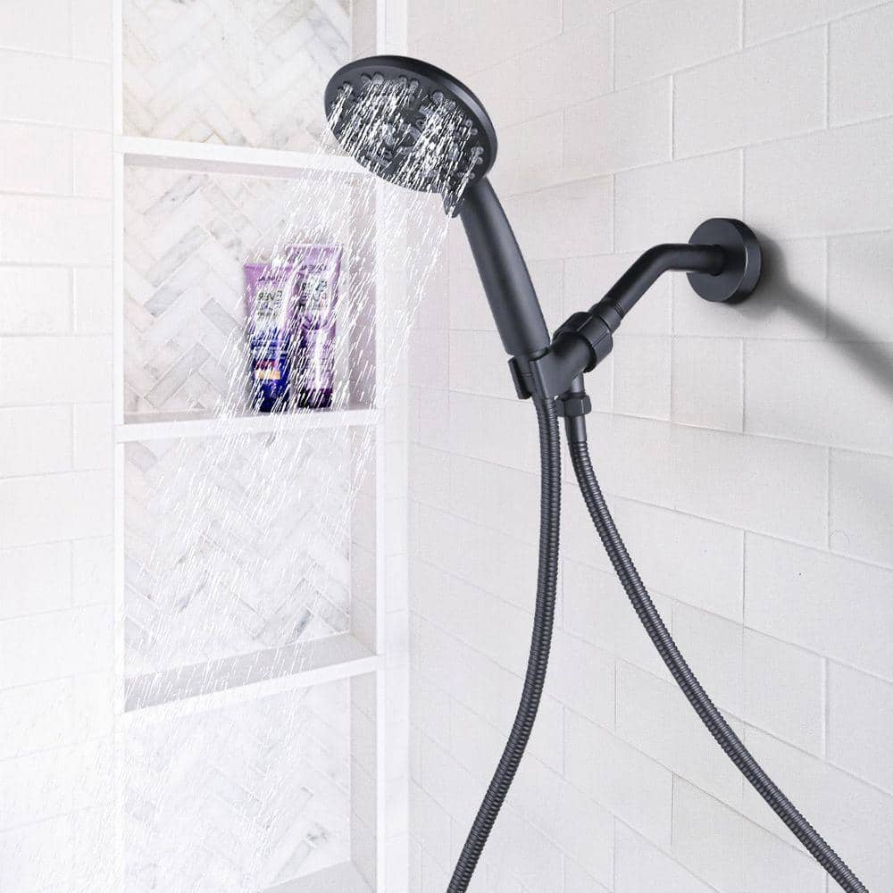 ALEASHA Single Handle 7-Spray Handheld Shower Faucet 1.8 GPM with Pressure Balance in Matte Black (2)
