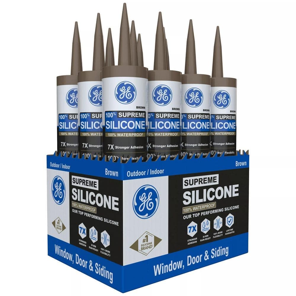 GE Supreme Silicone Caulk 10.1 oz Window and Door Sealant Brown (12-pack)