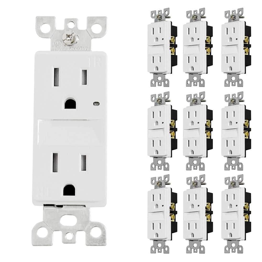 RUN BISON 10-Pack White Decorator Nightlight Outlet , 15Amp 125Volt Tamper-Resistant Duplex