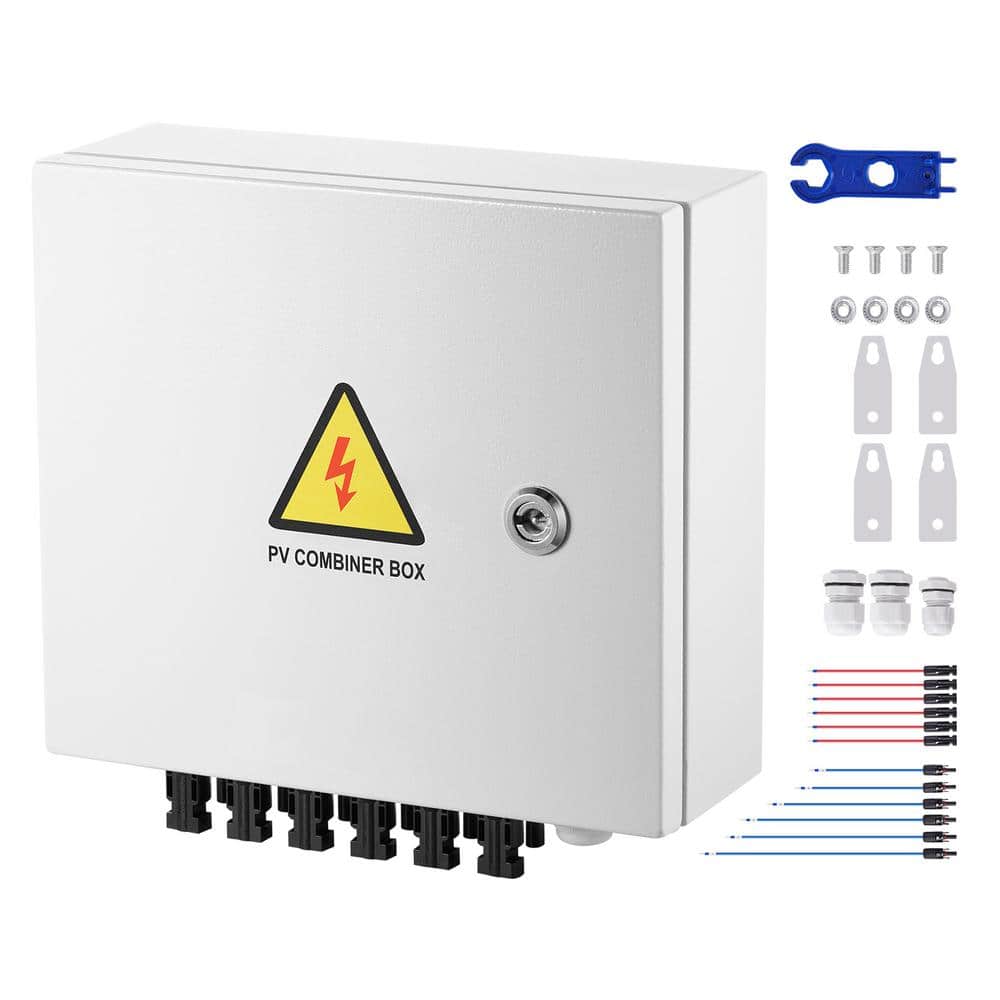 SVOPES 6-String PV Combiner Box, Solar Combiner with 10 Amp Fuse, 63 Amp Circuit Breaker, Lightning Arrester, Steel Case (1)