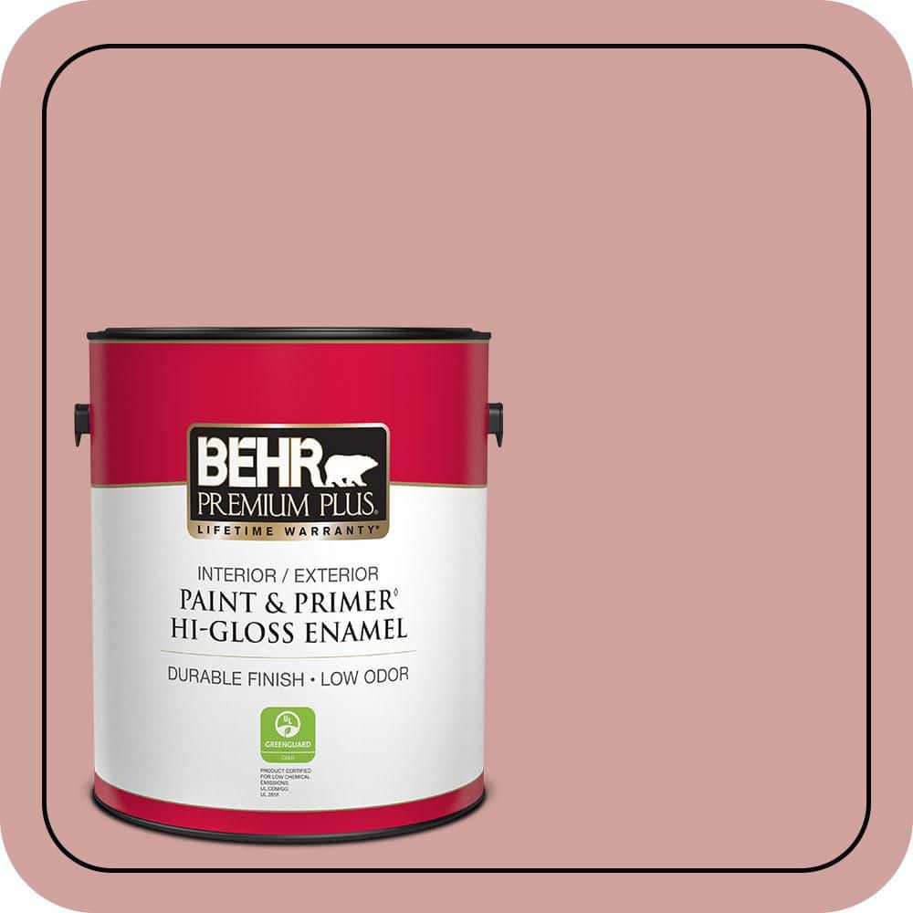BEHR PREMIUM PLUS 1 gal. #S150-3 Rose Pottery Hi-Gloss Enamel Interior/Exterior Paint & Primer (1)