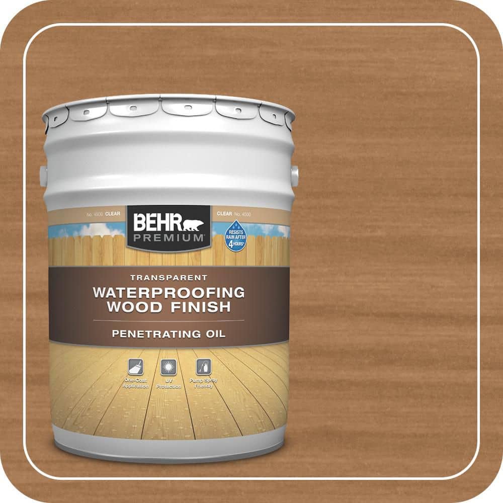 BEHR PREMIUM 5 Gal. Transparent Penetrating Oil-Based Exterior Waterproofing Wood Stain Clear Tint Base