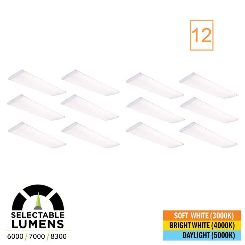 Commercial Electric 12-Pack 4 ft. x 15 in. 6000/7000/8300 Lumens Integrated LED White Commercial Wraparound Light, Selectable CCT, 120-277V