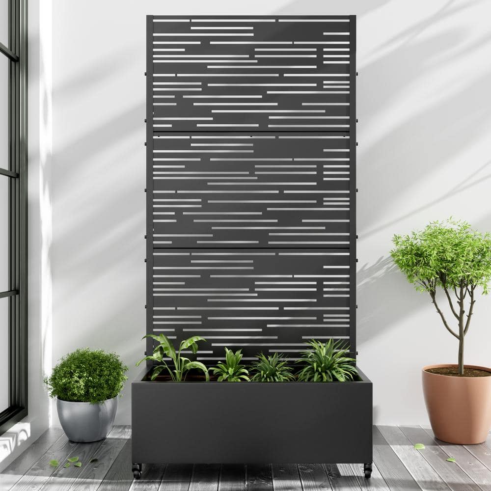 Dovelina Large 35 in. x 72 in. Black Metal Raised Garden Bed Planter Box with Trellis and Caster (1)