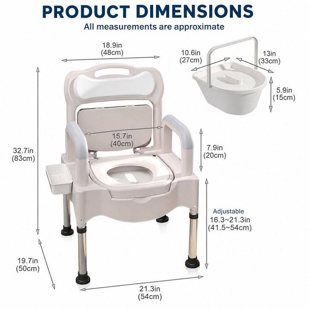 Wudkey Portable Bedside Commodes, Bedside Toilet Seat, Commode Chair, Height Adjustable Adult Potty Chair for Seniors (2)