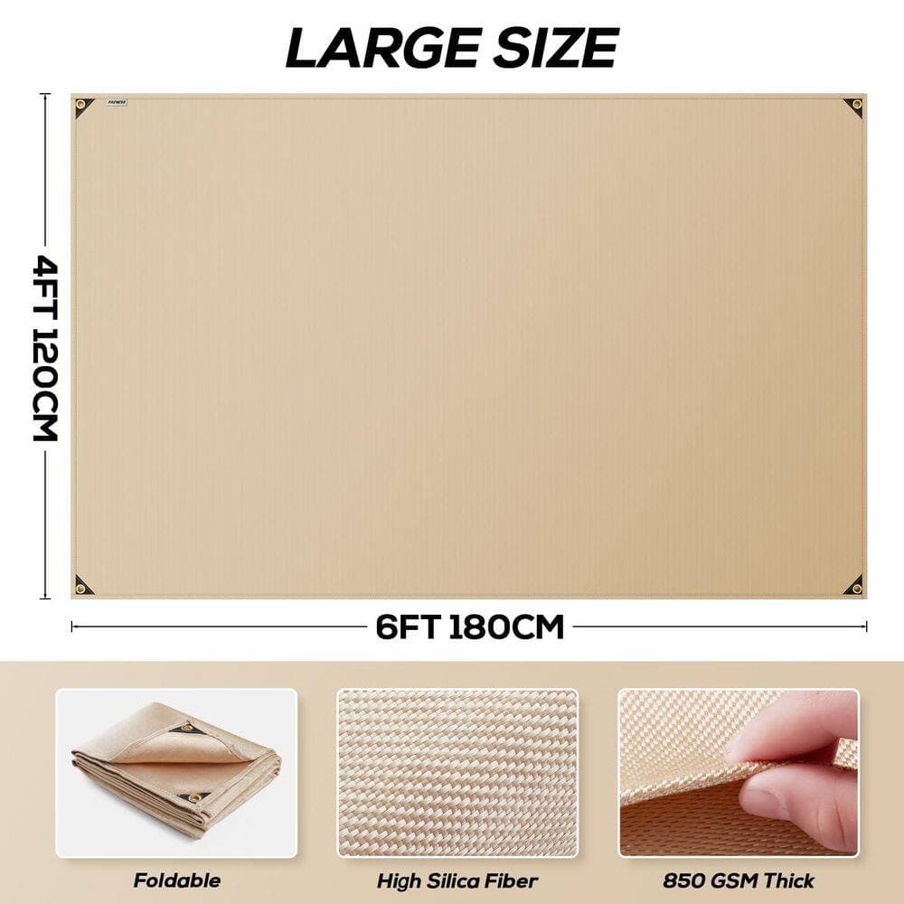 Ahfiwaso Fiberglass Welding Blanket with Brass Grommets Fire Blanket Heavy Duty Heat Resistant Mat 4x6 ft for Grill Camping (2)