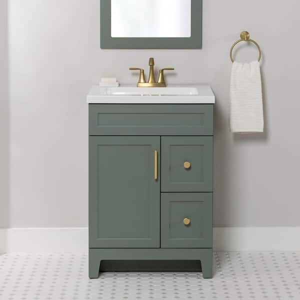 Glacier Bay Chasbury 25 in. Single Sink Palm Green Freestanding Bath Vanity with White Cultured Marble Top (Assembled)