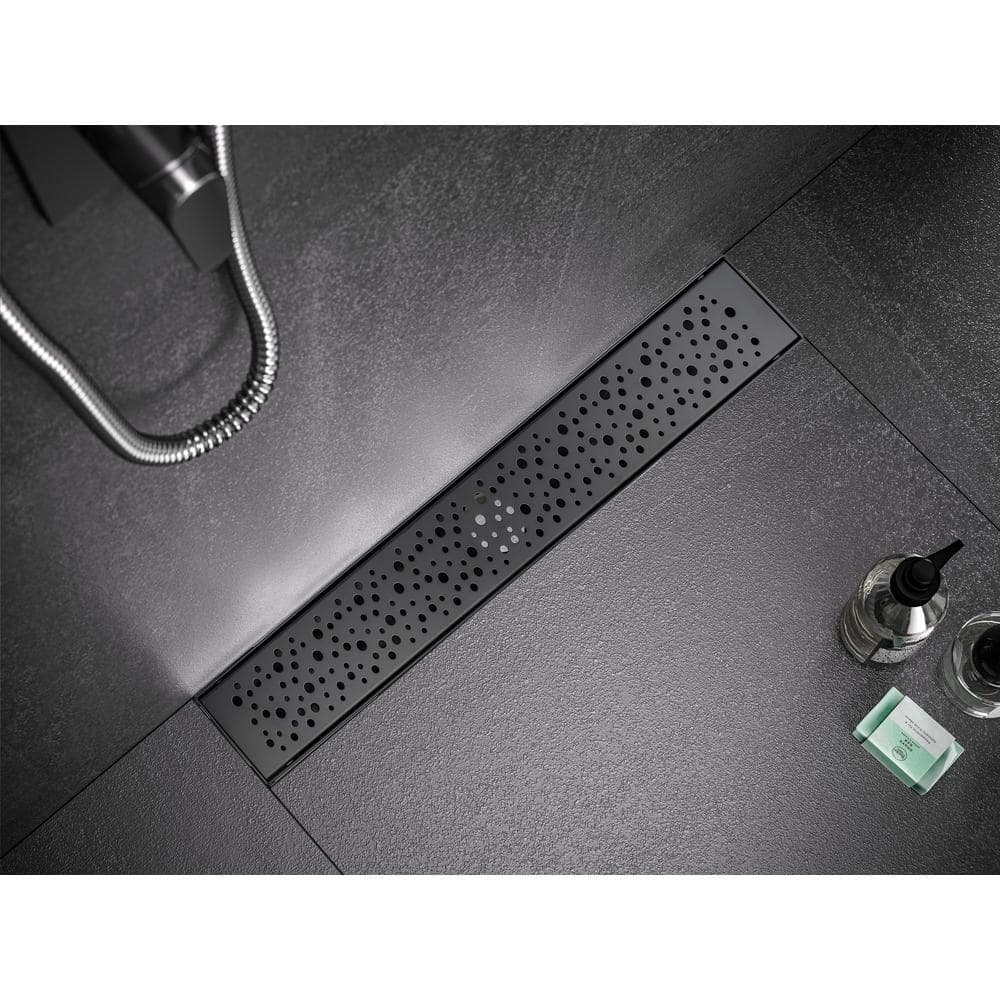 Elegante Drain Collection 28 in. Linear Stainless Steel Shower Drain with Rain Drop Pattern, Matte Black (2)