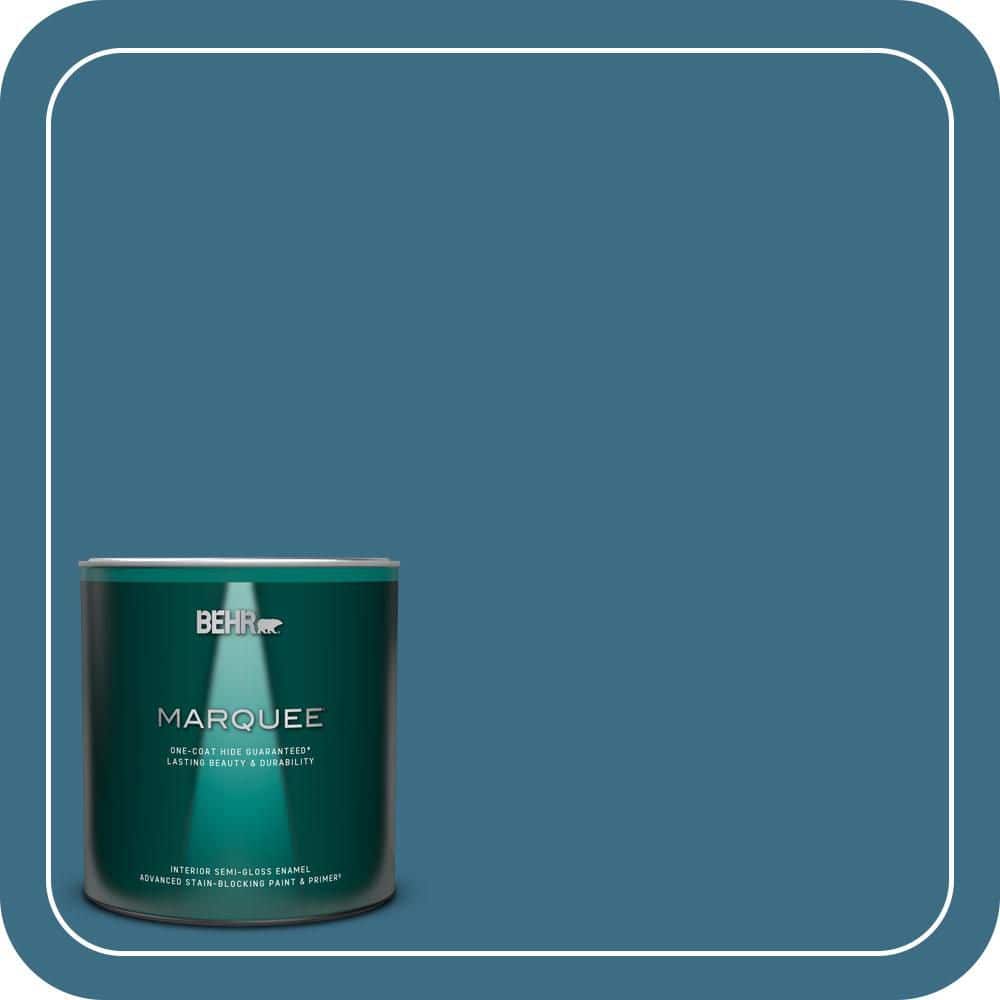 BEHR MARQUEE 1 qt. #S490-6 Bering Wave One-Coat Hide Semi-Gloss Enamel Interior Paint & Primer