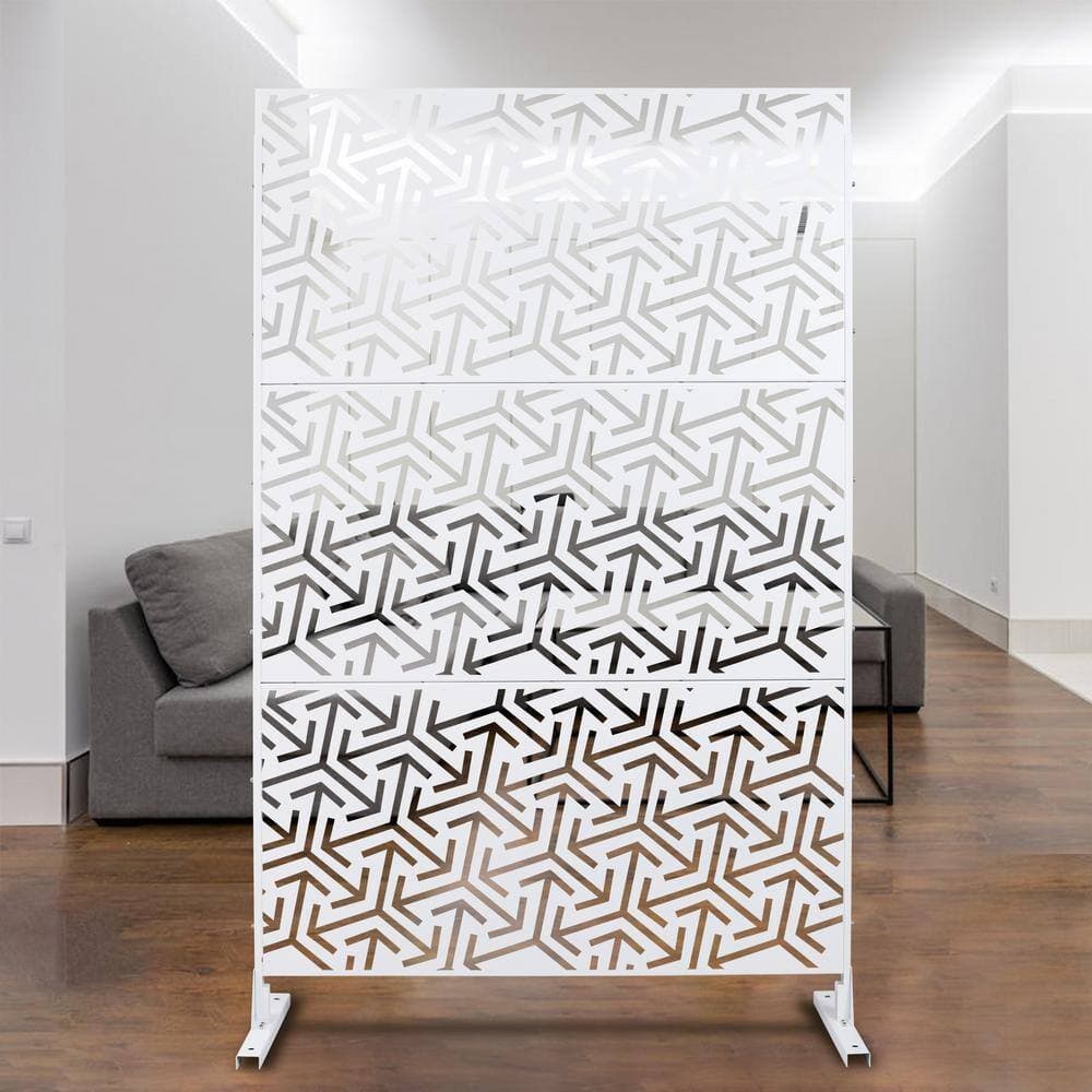 Zeus & Ruta 76 in. H White Metal Outdoor and Indoor Freestanding Privacy Screens for Deck, Balcony, Patio, Outside, Lawn and Garden (3)