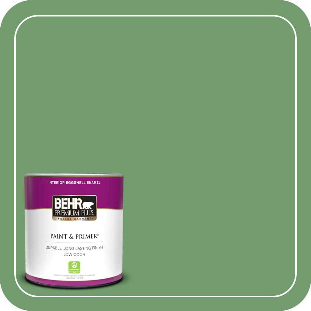 BEHR PREMIUM PLUS 1 qt. #450D-6 Shire Green Eggshell Enamel Low Odor Interior Paint & Primer