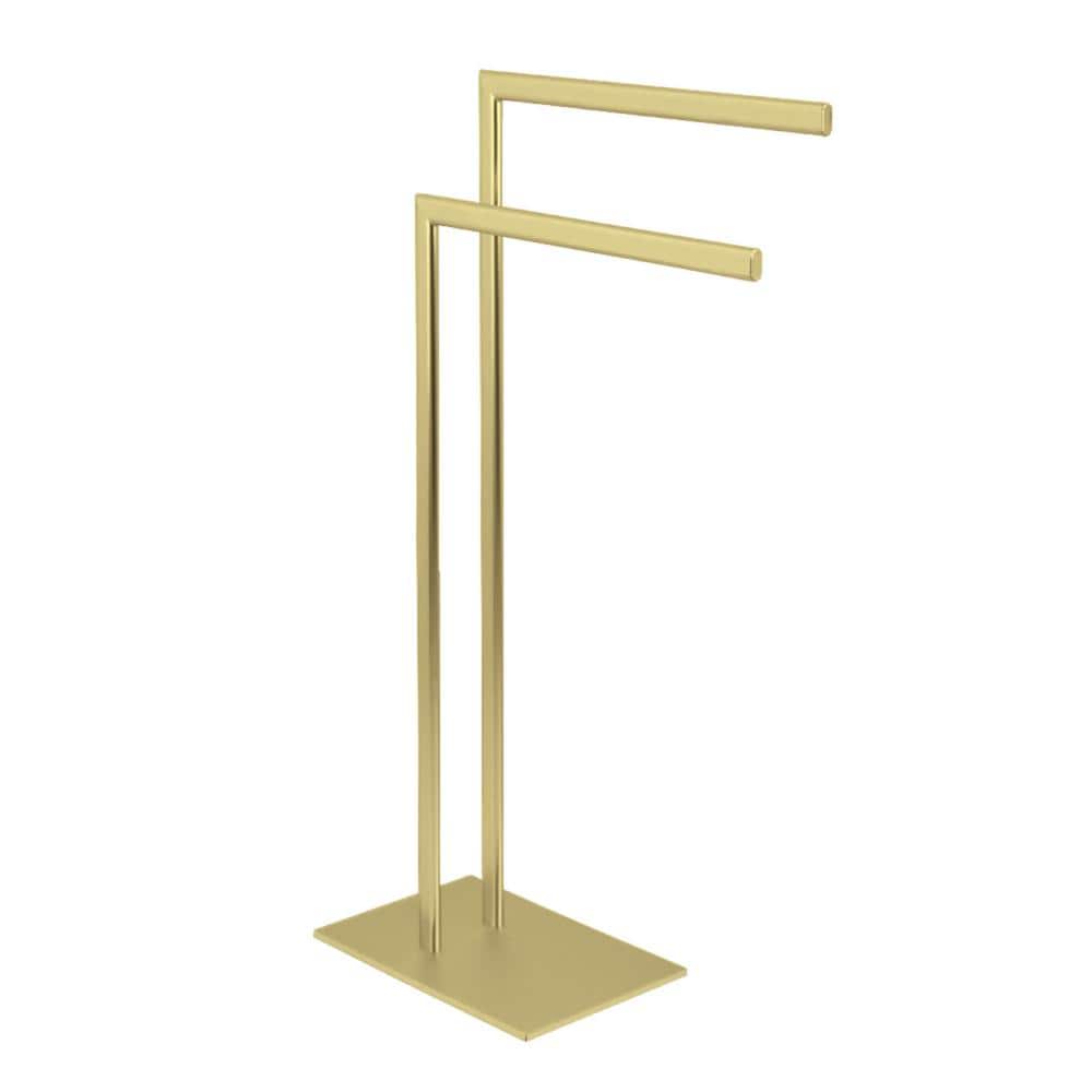 Kingston Brass Edenscape 2-Bar Freestanding Towel Rack in Brushed Brass (1)