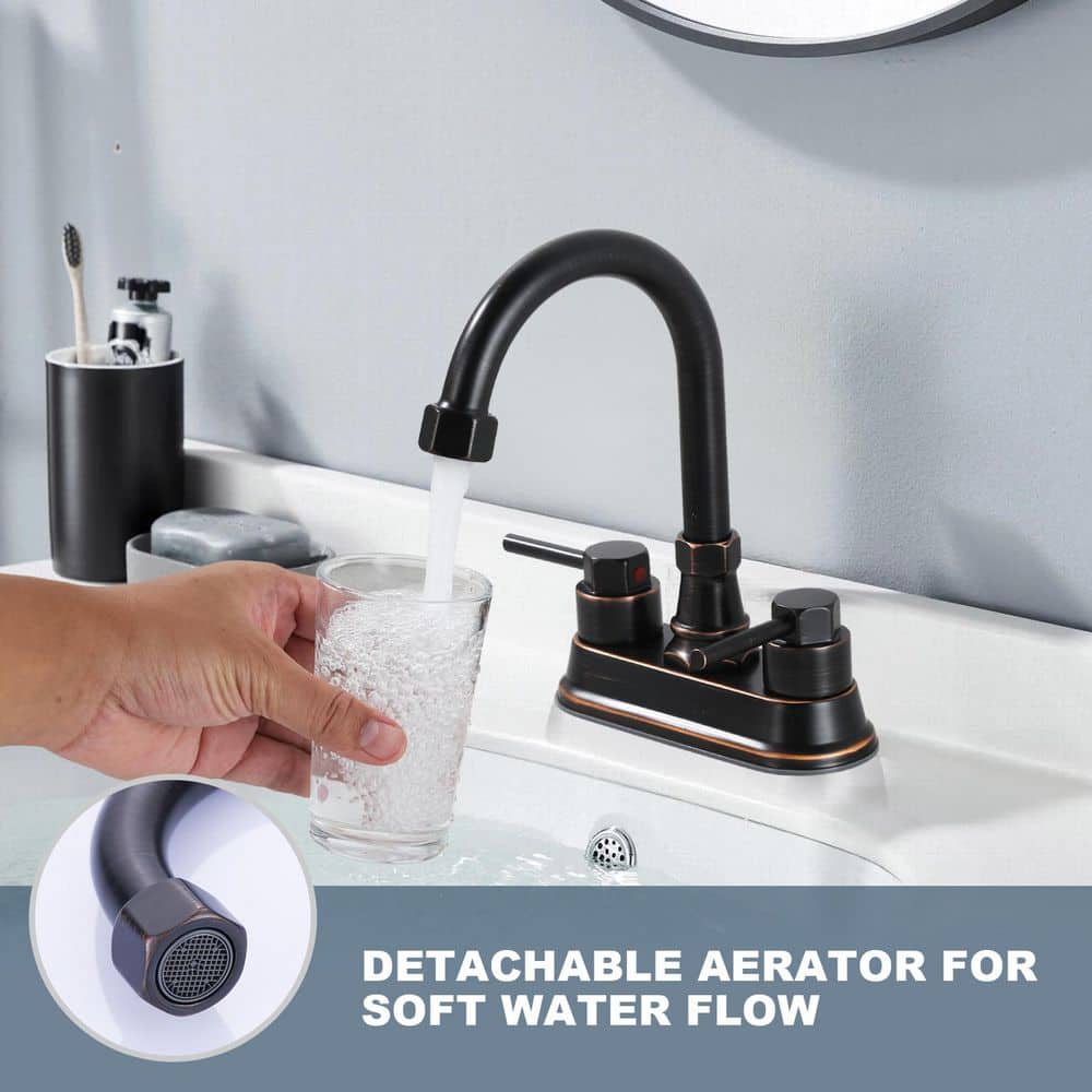 ALEASHA 4 in. Centerset Double Handle 360° Swivel Spout Bathroom Faucet with Pop-Up Drain and Supply Hoses in Oil Rubbed Bronze (3)