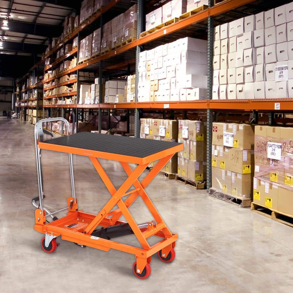 VEVOR Hydraulic Lift Table Cart 330 lbs. Capacity Manual Single Scissor Lift Table 28.5 in. Lifting Height (Orange) (2)