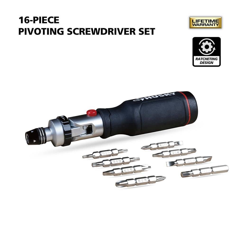 Husky Ratcheting Pivot Head Screwdriver (16-Piece) (2)