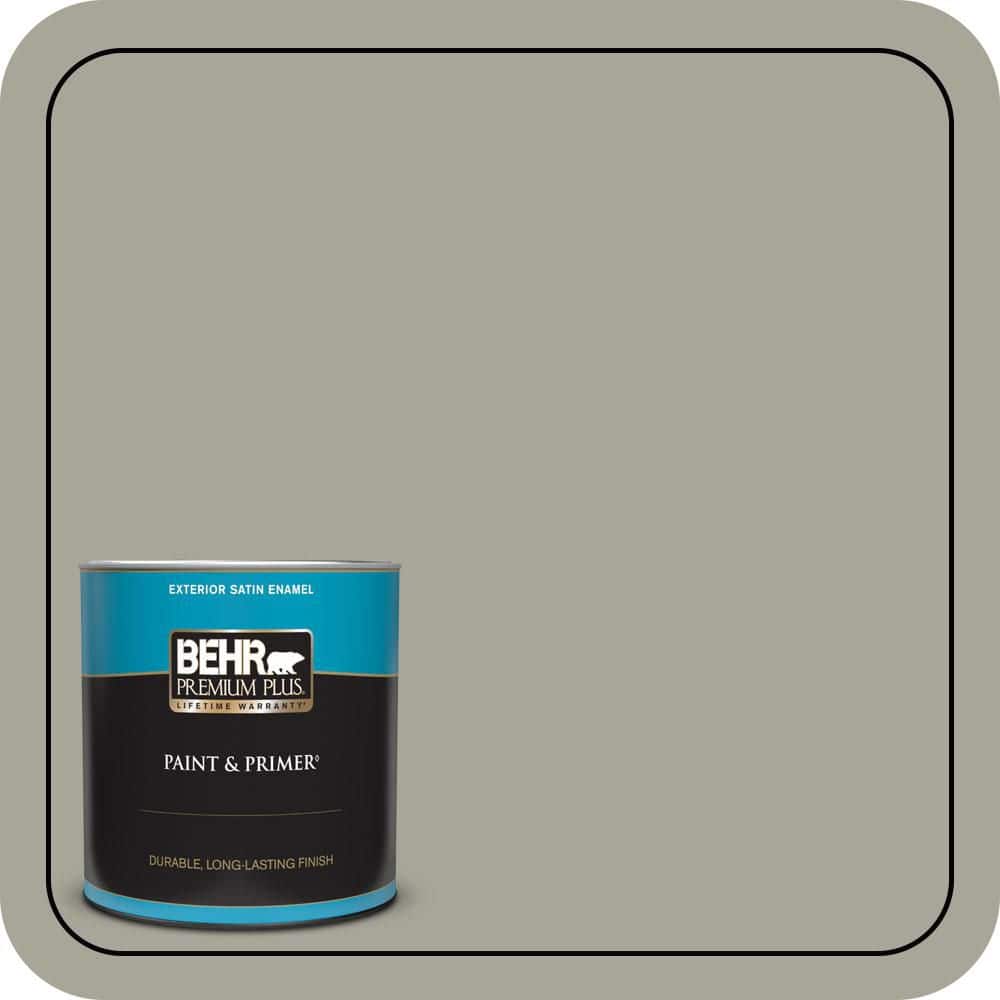 BEHR PREMIUM PLUS 1 qt. #N370-4A Historical Gray Satin Enamel Exterior Paint & Primer