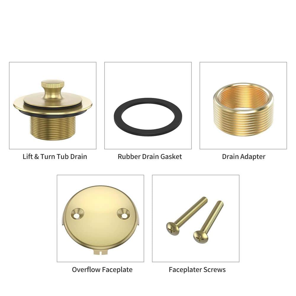 Wudkey 1-Piece Bathtub Drain Trim Set Twist Tub Drain Conversion Kit, 2-Hole Overflow Faceplate Included (4)