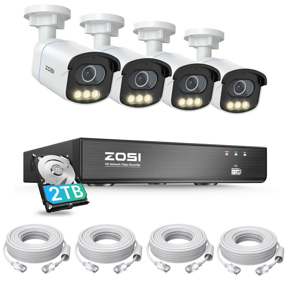 ZOSI 4K 8-Channel 2TB POE NVR Security Camera System with 4-Wired 5MP Outdoor Cameras, AI, Aurora Lux True Color Night Vision (1)