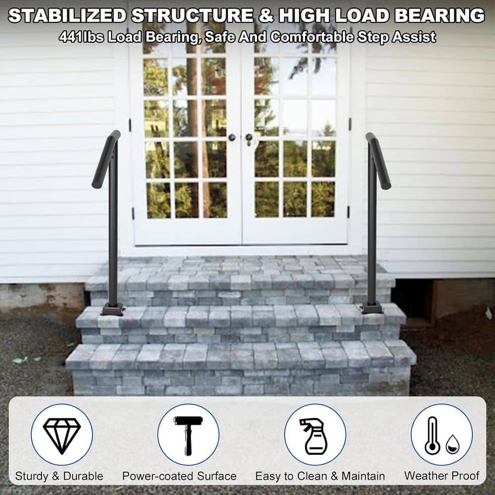 Afoxsos Wrought Iron Single Post Outdoor Handrail for 1-3 Steps with Anti-Corrosion, Easy Install, Safe Grip Metal (2)