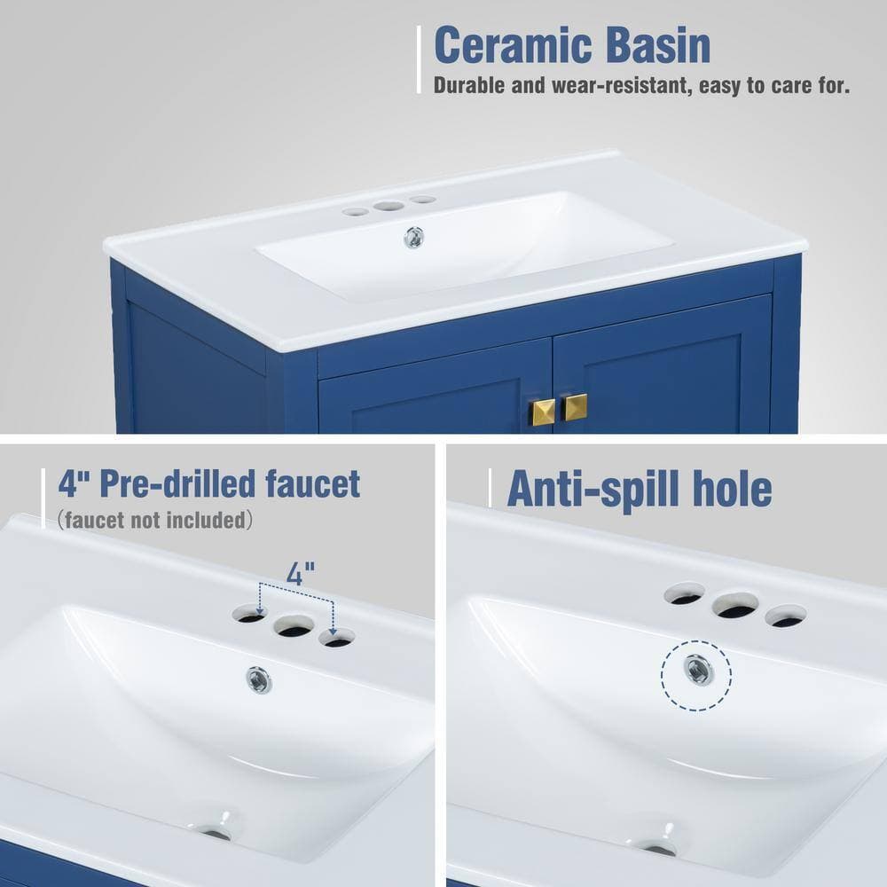 COWLOWN 30 in. W x 18 in. D x 34 in. H Bathroom Blue Linen Cabinet (3)
