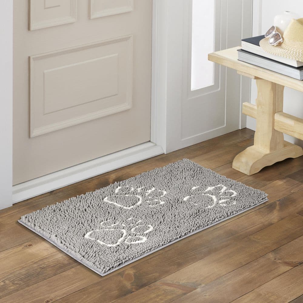 Home Dynamix Comfy Pooch Clean Paw Gray/White 21 in. x 30 in. Door Mat For Pets (4)