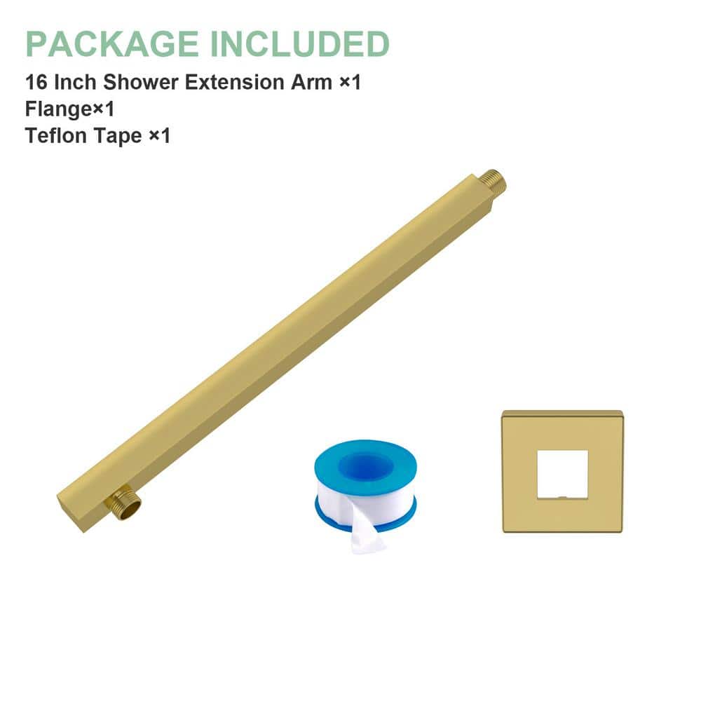 Logmey 16 in. Wall Mounted Brass Shower Arm with Flange in Gold for Rain Shower Head (3)