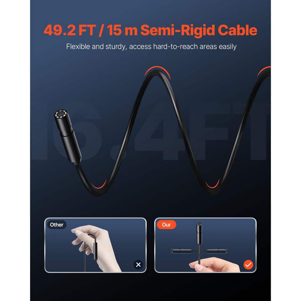 SVOPES 1920P HD Endoscope with 49.2 ft. Semi-Rigid Cable, 8 LEDs, 2X Zoom, IP67 Waterproof. Compatible with Android/iOS (2)
