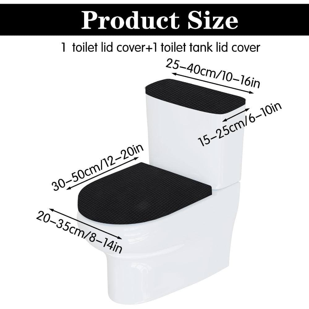 Unbranded Universal Black Polyester Toilet Lid and Tank Cover Set for Toilet Top and Tank Back with Elastic Bottom (2)