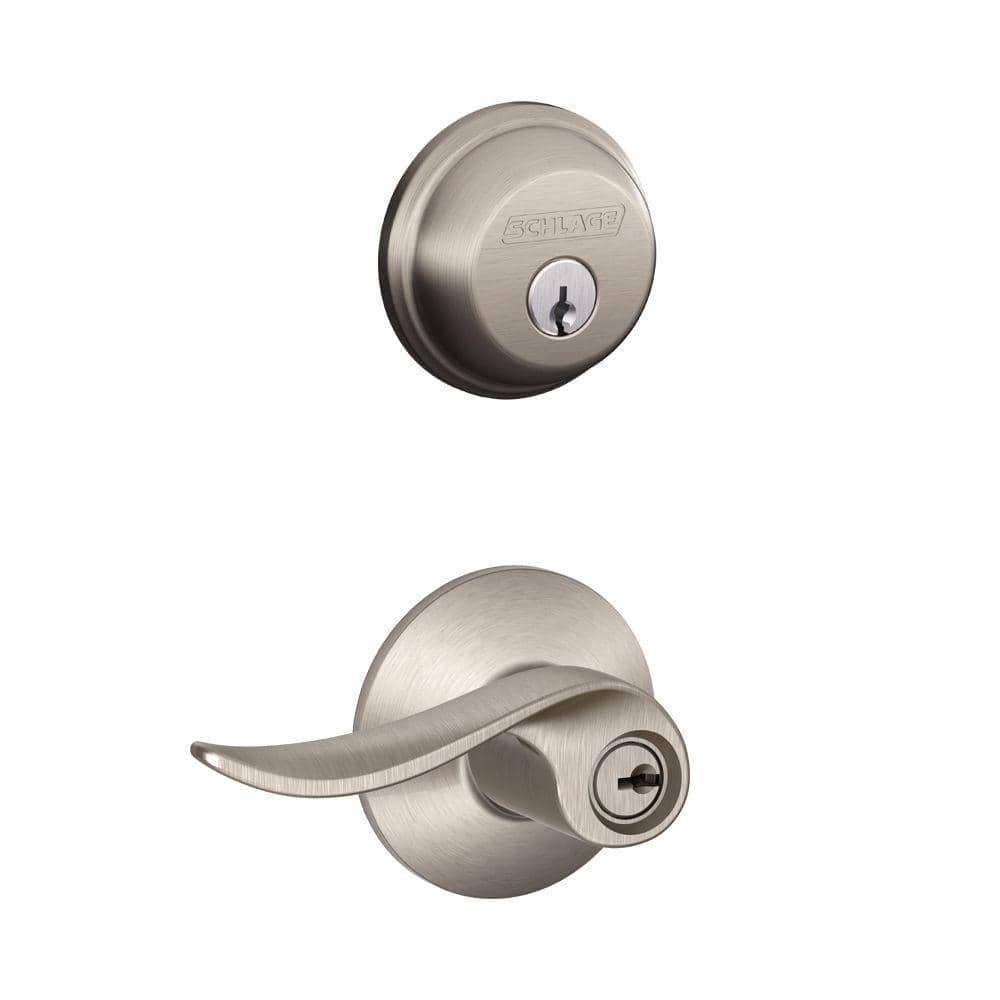 Schlage Sacramento Satin Nickel Single Cylinder Deadbolt and Keyed Entry Door Handle Combo Pack