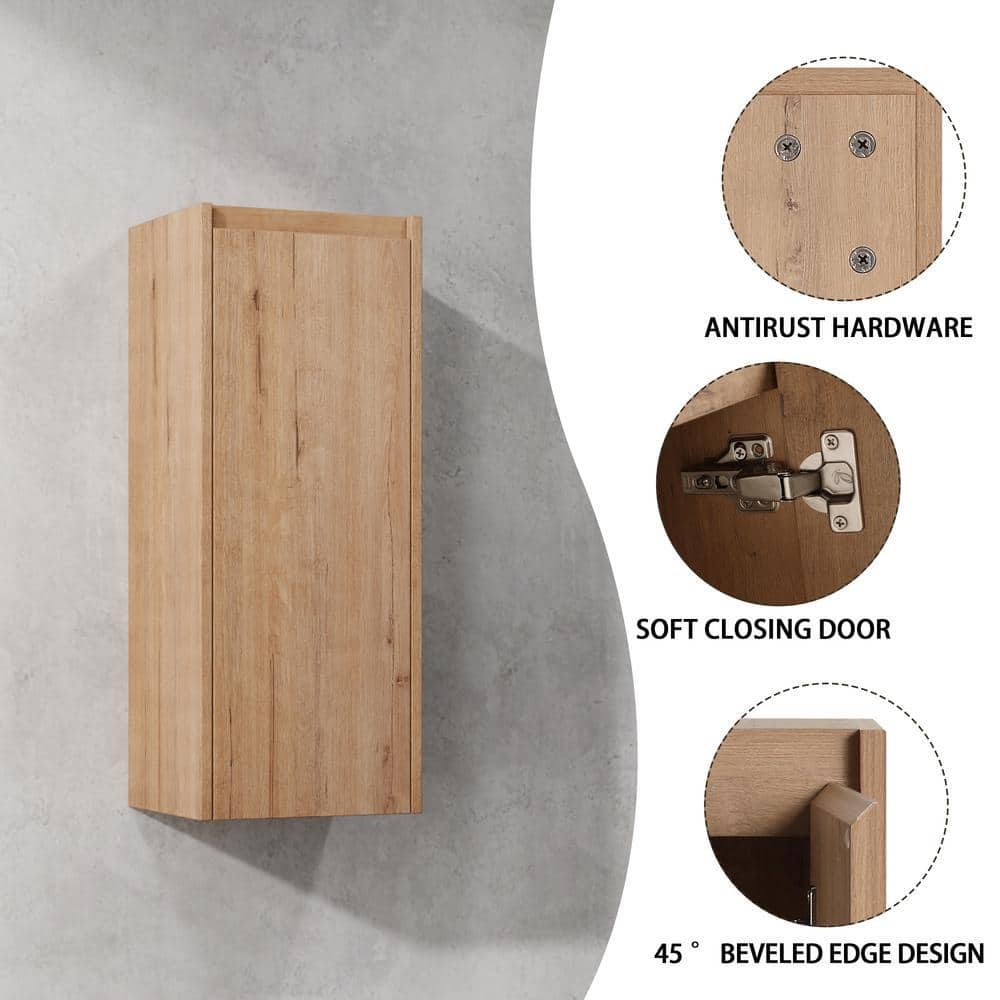 IDEAGLE 11.81 in. W x 9.81 in. D x 29.5 in. H Bathroom Storage Wall Cabinet, Bath Side Cabinet with Soft Close Door in Oak (3)