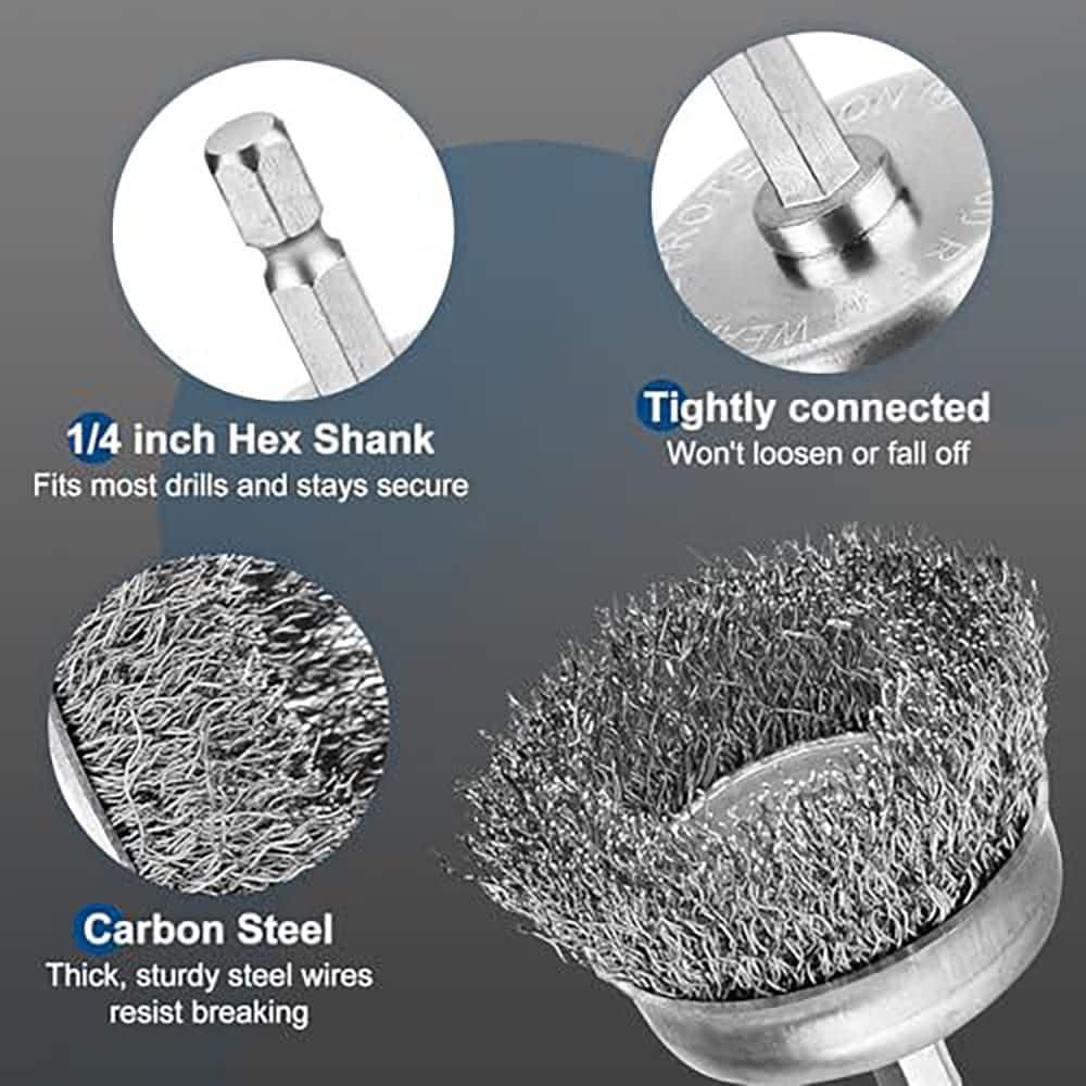 Unbranded 6Pcs Professional Wire Wheel Set Carbon Steel Wire Brush for Drill Cleaning Rust Drill Attachments 1/4 Inch Hex Shank (3)