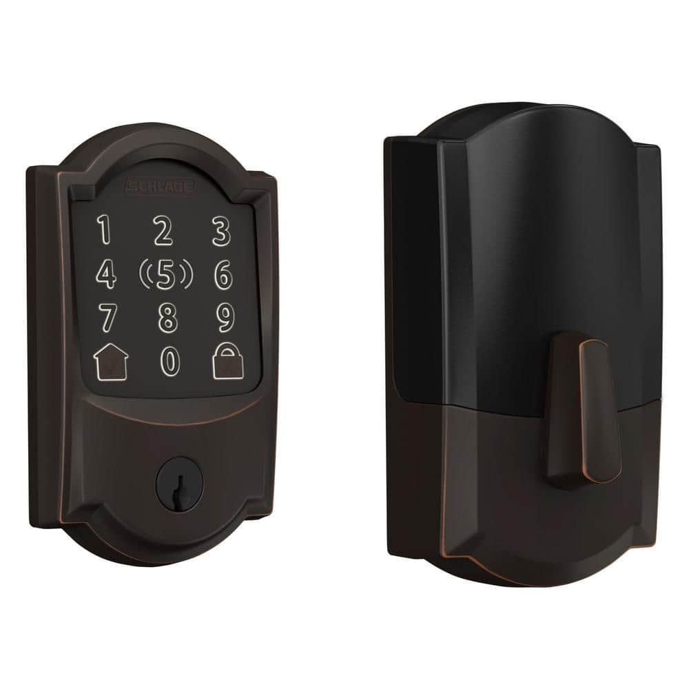 Schlage Camelot Aged Bronze Electronic Encode Plus Smart WiFi Deadbolt with Alarm