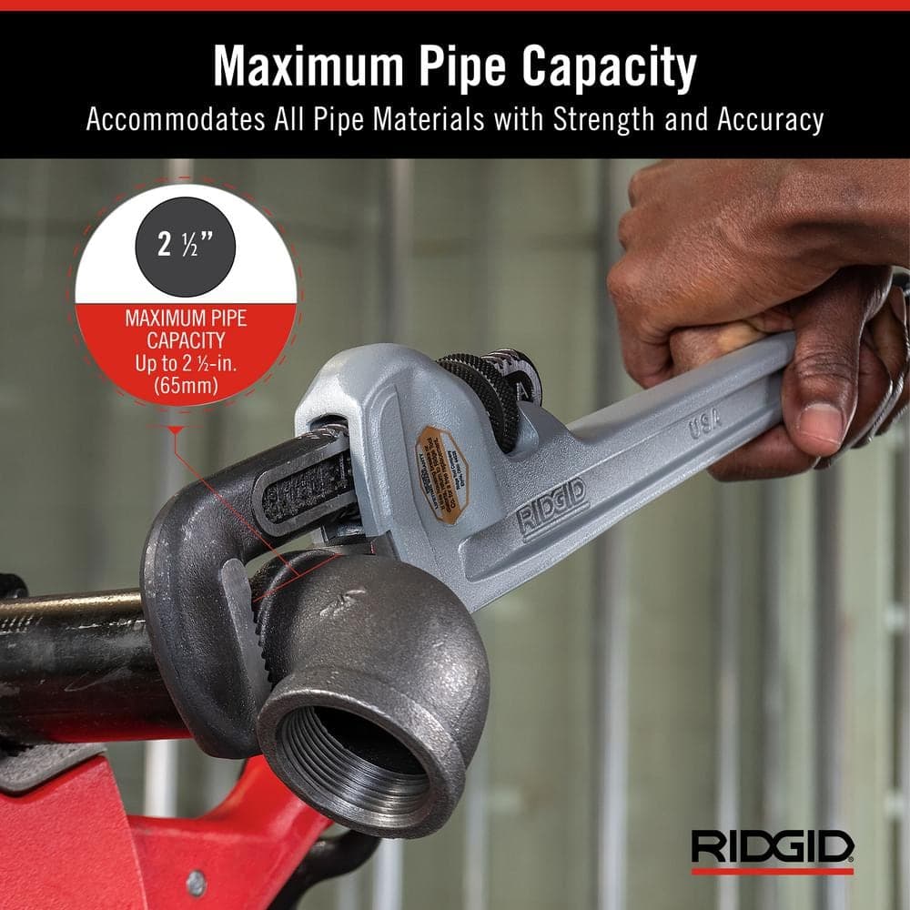 RIDGID Aluminum Straight Pipe Wrench for Plumbing, Sturdy Plumbing Pipe Tool with Self Cleaning Threads and Hook Jaws (3)