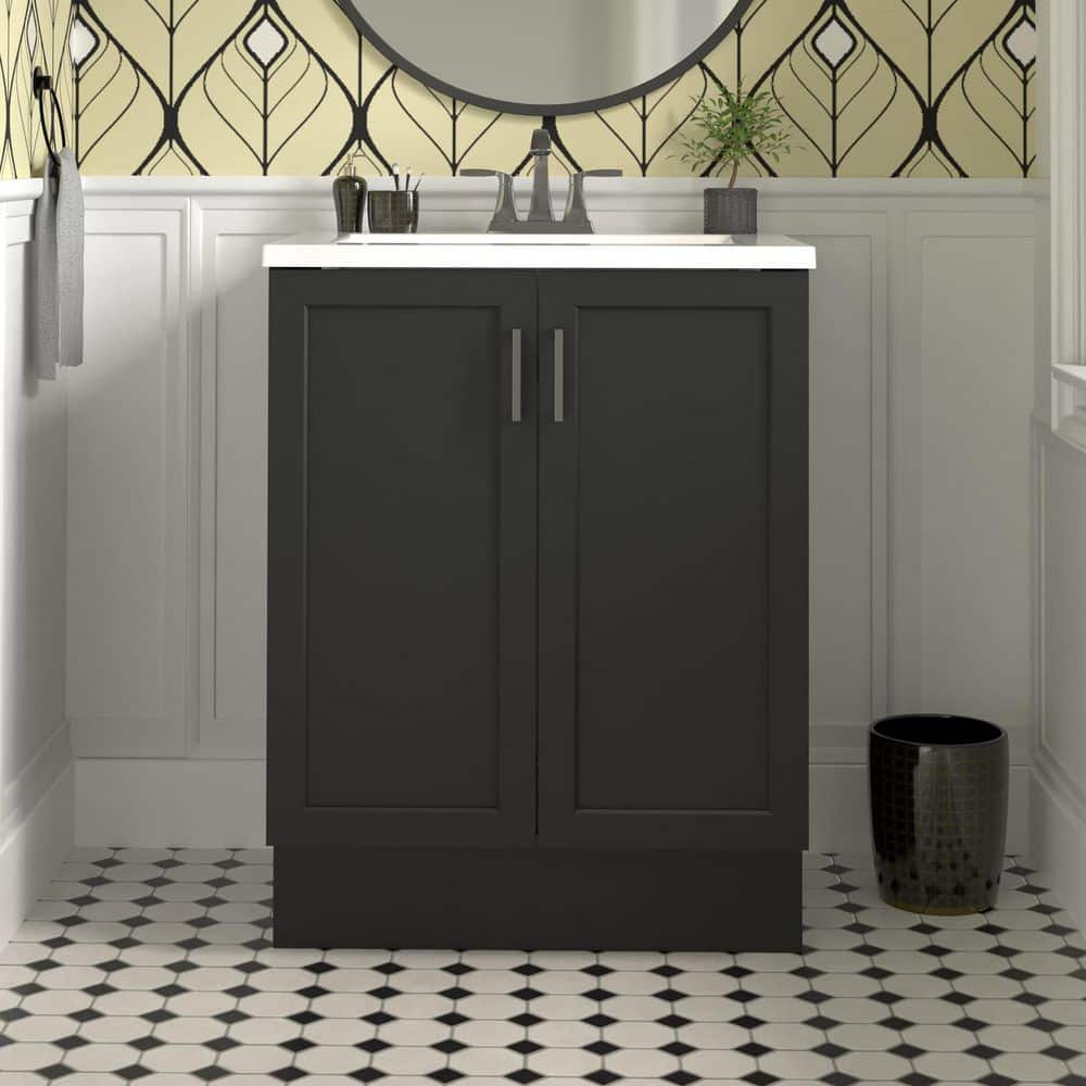 Glacier Bay Fonthill 24.5 in. W x 18.75 in. D x 32.89 in. H Single Sink Bath Vanity in Black with White Cultured Marble Top (2)