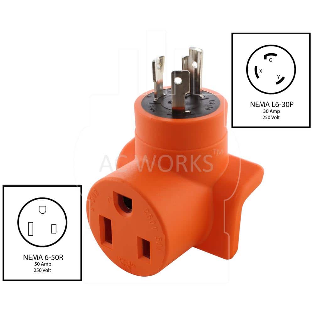 AC WORKS AC Connectors L6-30P 30 Amp 250-Volt Locking Plug to 6-50 Welder Connector (2)