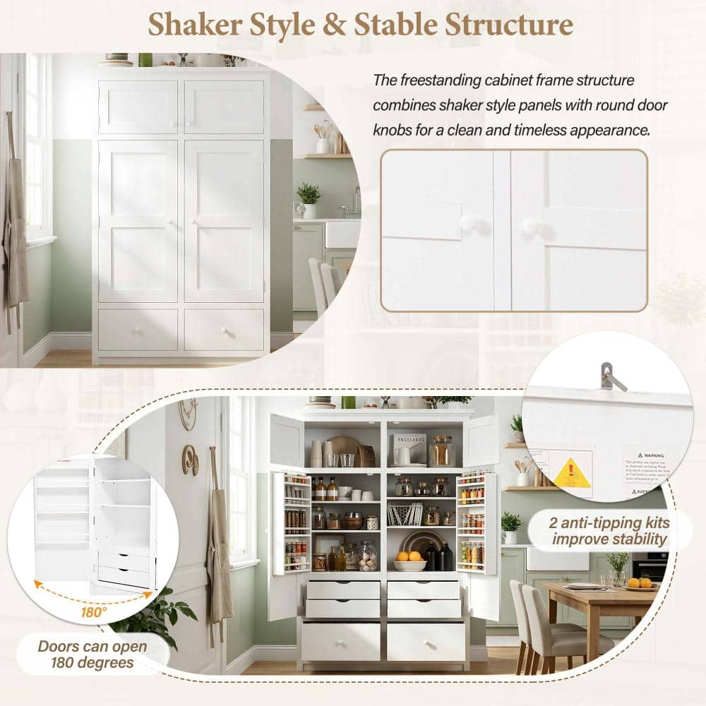 COWLOWN 46.5 in. W x 20.9 in. D x 74.8 in. H White Linen Cabinet with 8 Door Shelves, 4 Pull-out Trays, 6 Drawers (3)
