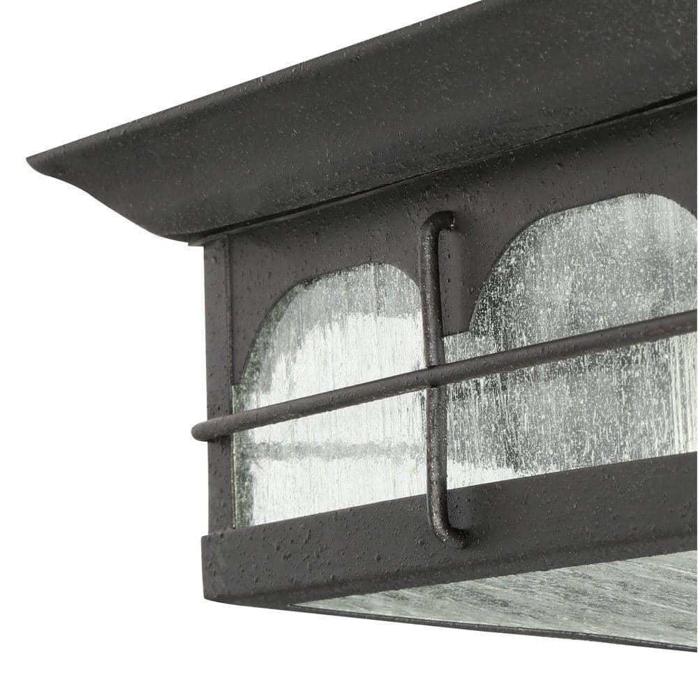 Home Decorators Collection Brimfield 11 in. Aged Iron Weather Resistant Outdoor Ceiling Light Flush Mount 2-Light with Clear Seedy Glass Shade (4)