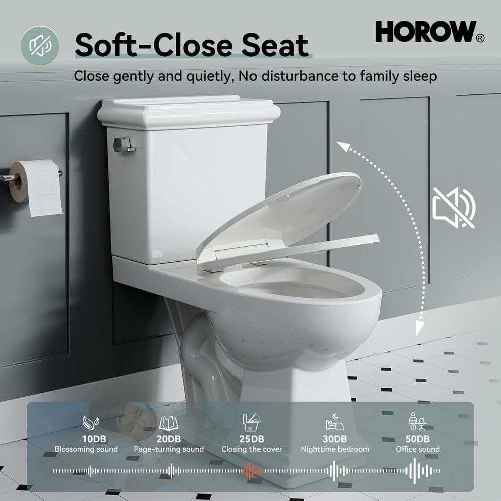 HOROW 17.52 in. ADA Chair Height 2-piece 1.27 GPF Single Flush Elongated Toilet Map Flush 1000g, Soft-Close Seat Included (3)