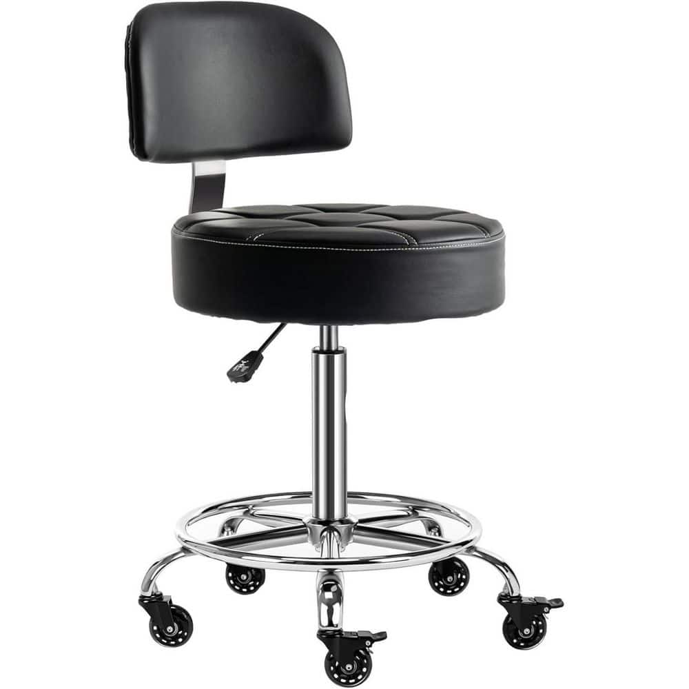 Unbranded Lockable Adjustable Stool with Back Footrest Ergonomic Hydraulic Rolling, Black 24 in.-31 in. (1)