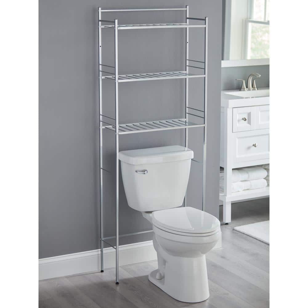 Glacier Bay Slat Style 24 in. W x 9.5 in. D x 64.5 in. H Satin Nickel Over-the-Toilet Storage (2)