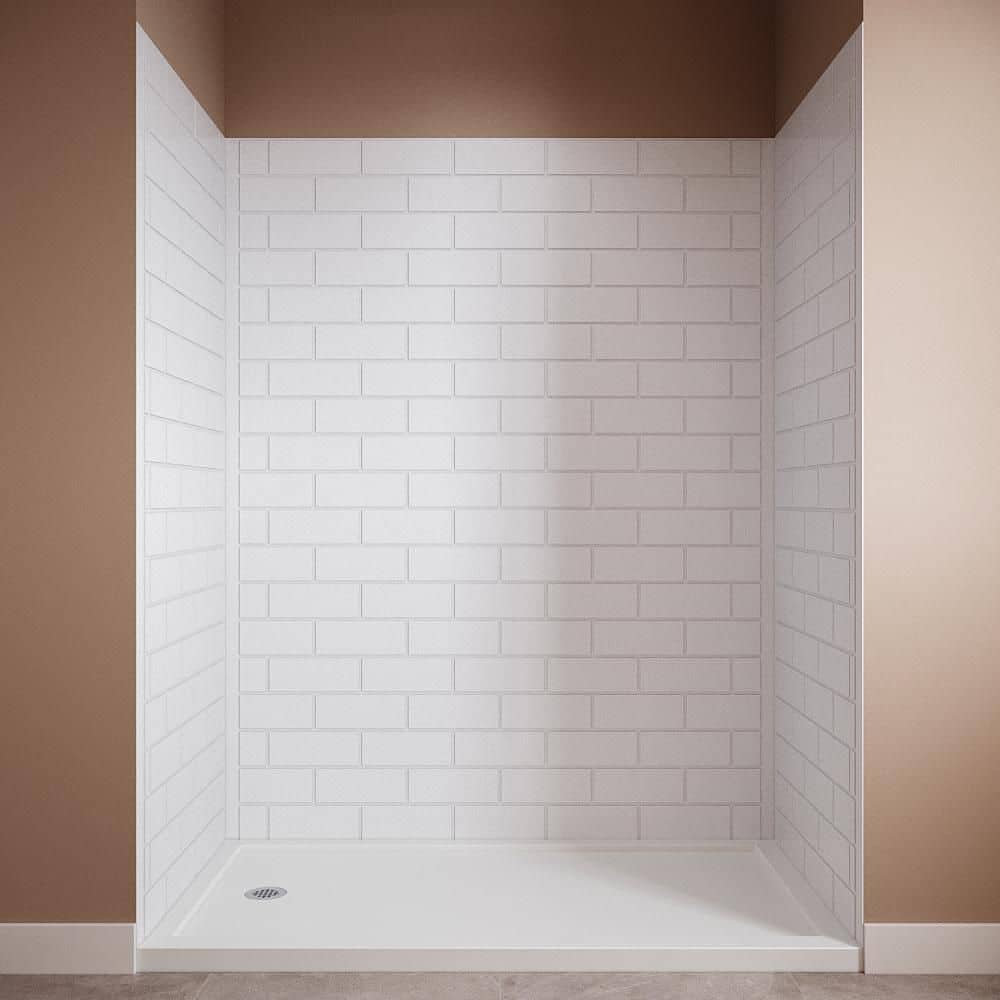 Streamline DSH-1820-205 36 in. L x 60 in. W x 76 in. H 3-Piece Glue-Up Alcove Shower Surround in White Tile Finish (1)