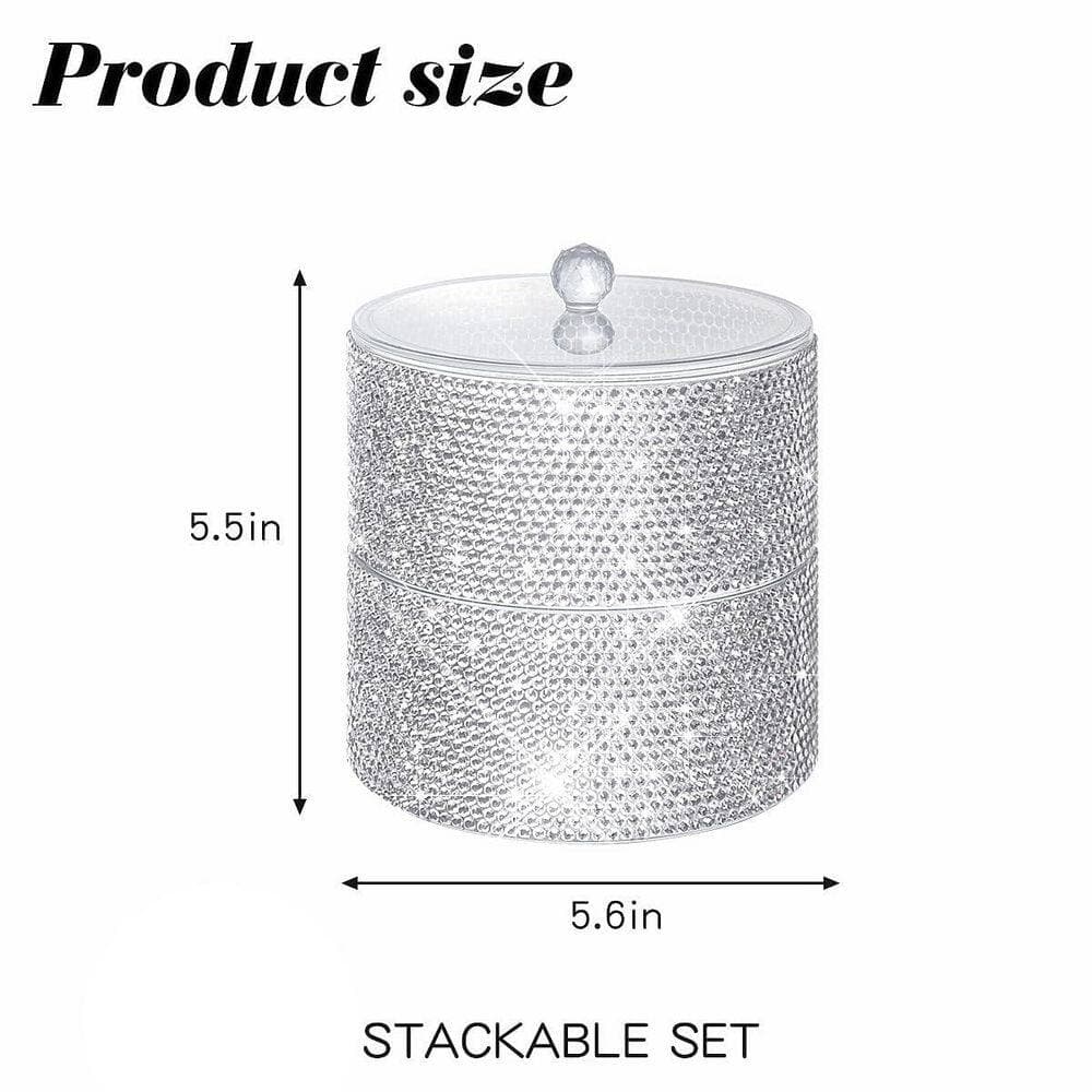 KHKFY 2-Tier Stackable Acrylic Bathroom Storage Jar Set for Cotton Swabs, Cotton Balls, and Vanity Organizer (2)