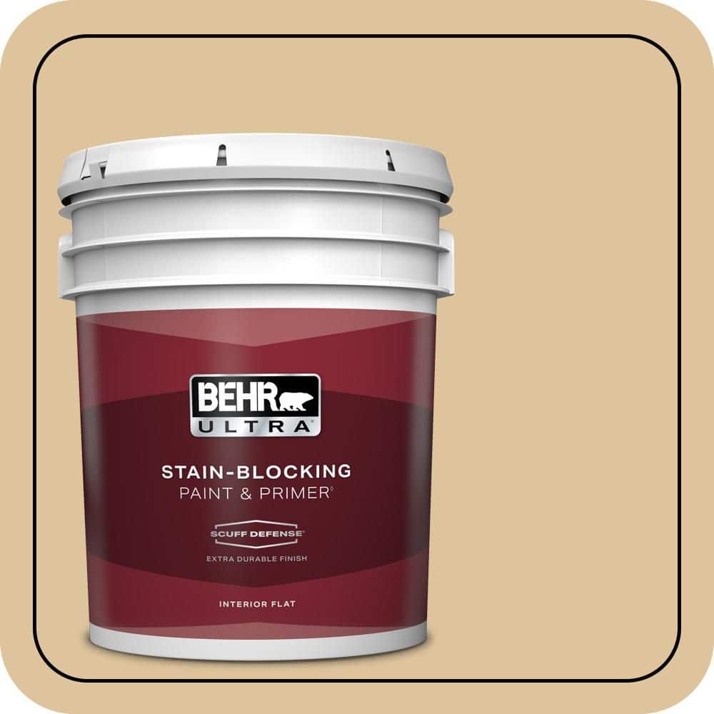 BEHR ULTRA 5 gal. #S300-3 Almond Cookie Extra Durable Flat Interior Paint & Primer