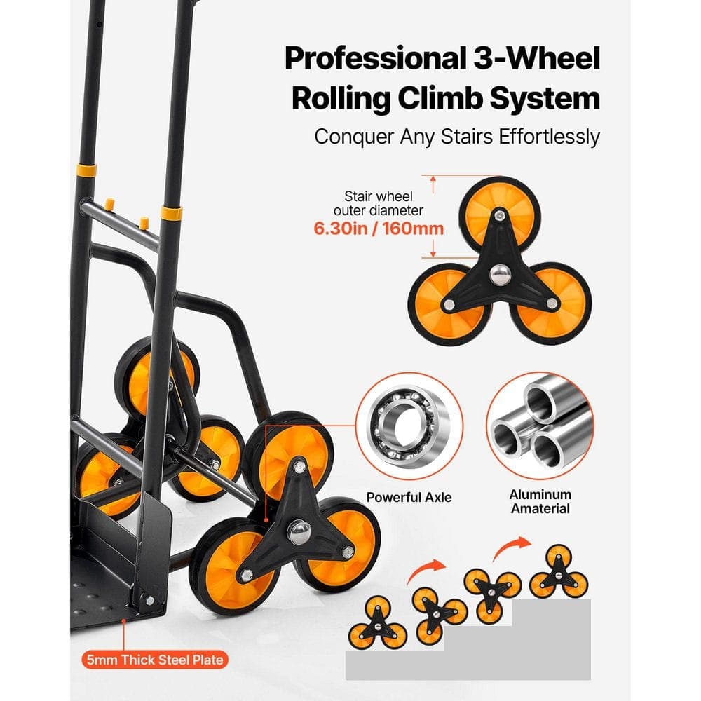 VEVOR Stair Climbing Cart, 770 lbs. Stair-Climbing Capacity, Heavy-Duty Folding Trolley Cart, Telescoping Handle, Hand Truck (3)