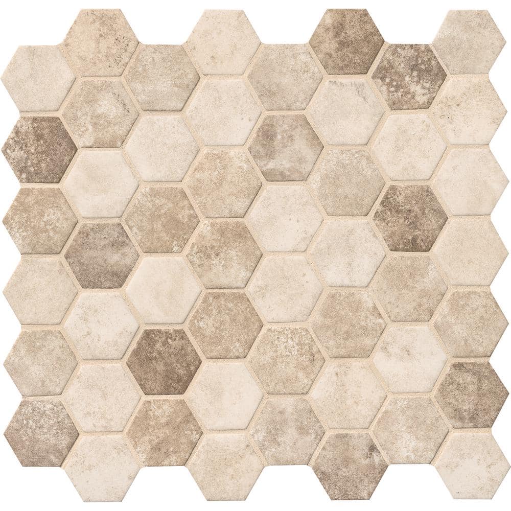 MSI Sandhills Beige 12 in. x 12 in. x 0.24 in. Hexagon Glass Mosaic Kitchen and Bath Wall Tile (14.7 sq. ft./Case)