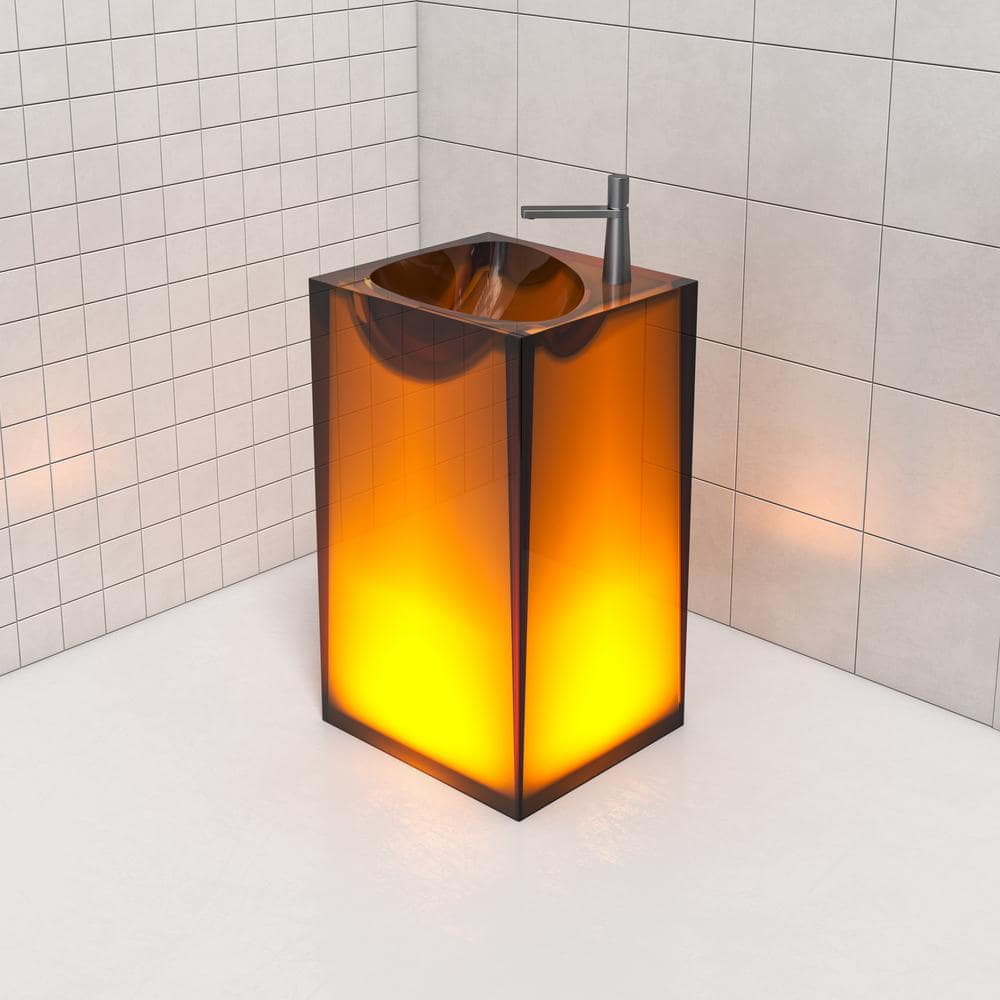 Vanity Art 20 in. L x 18 in. W x 33.5 in. H Stone Resin Transparent Freestanding Pedestal Sink Basin without Faucet Hole in Coffee (1)