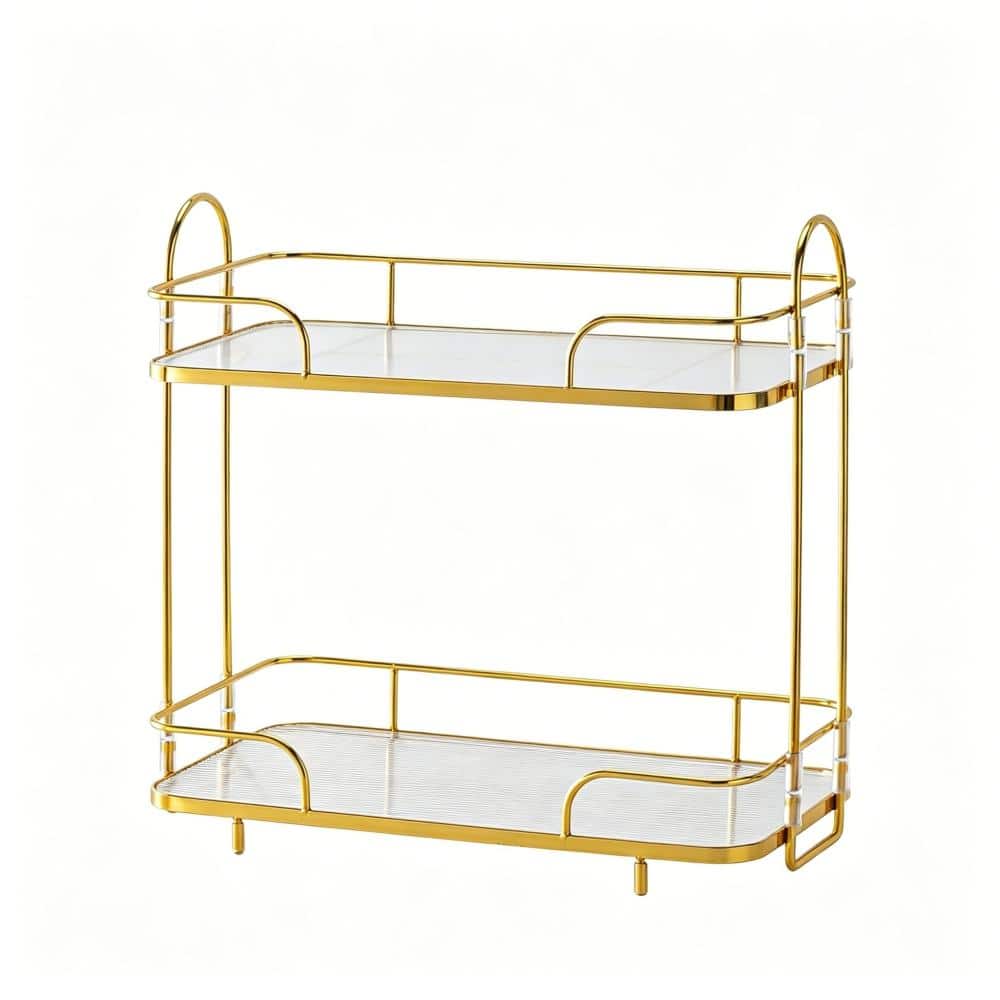Whatseaso 13 in. W x 12.4 in H x 6.5 in. D Metal in Gold Over The Toilet Storage 2 Tier Corner Bathroom Counter Organizer (1)