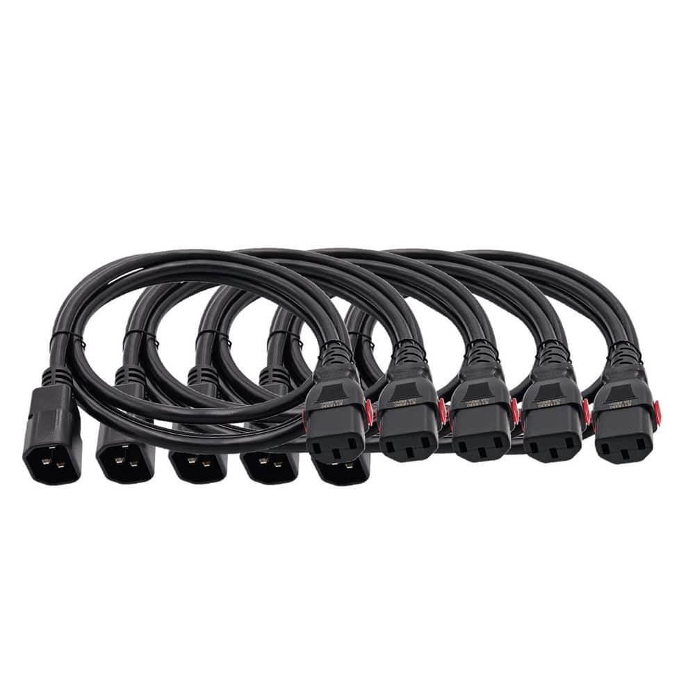 Micro Connectors, Inc 6 ft. Universal Auto-Locking AC Power Extension Cord-17AWG/ 3-Conductors (C13 to C14) Indoor Black 5-Pack (1)